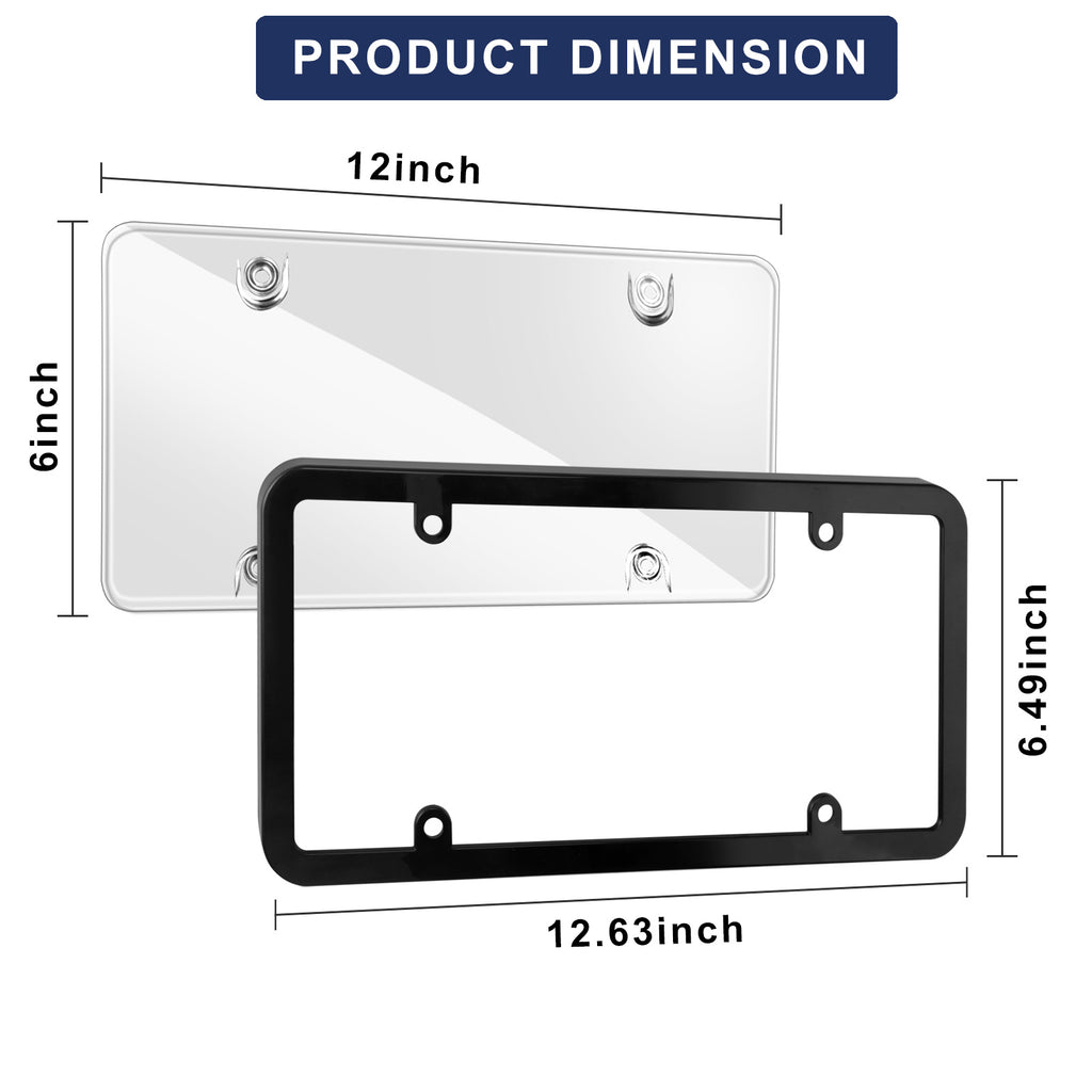 Clear License Plate Covers & Frame Holder Combo Fits Standard US Plates PC Material Unbreakable Number License Plate Protector, Pack of 2