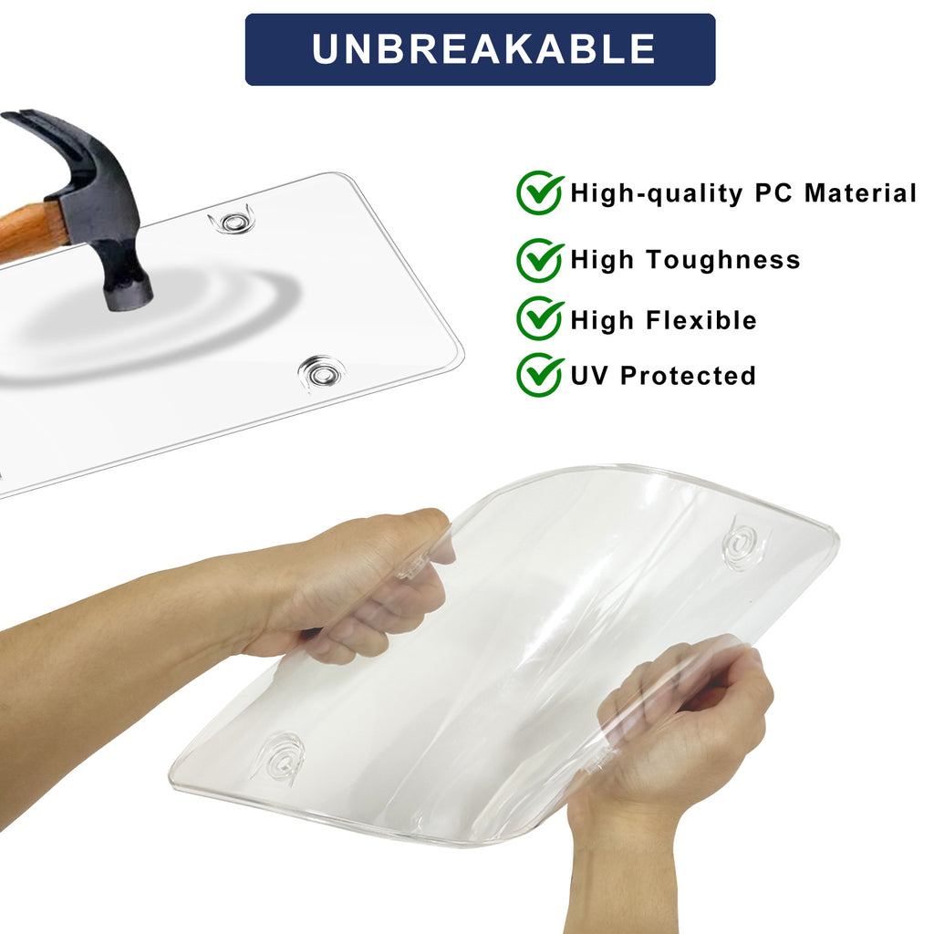 Clear License Plate Covers & Frame Holder Combo Fits Standard US Plates PC Material Unbreakable Number License Plate Protector, Pack of 2