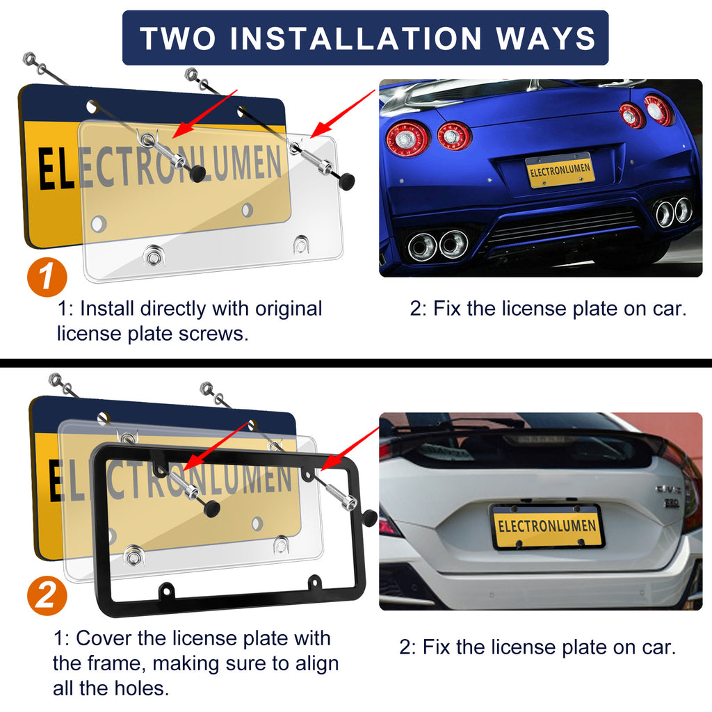 Clear License Plate Covers & Frame Holder Combo Fits Standard US Plates PC Material Unbreakable Number License Plate Protector, Pack of 2