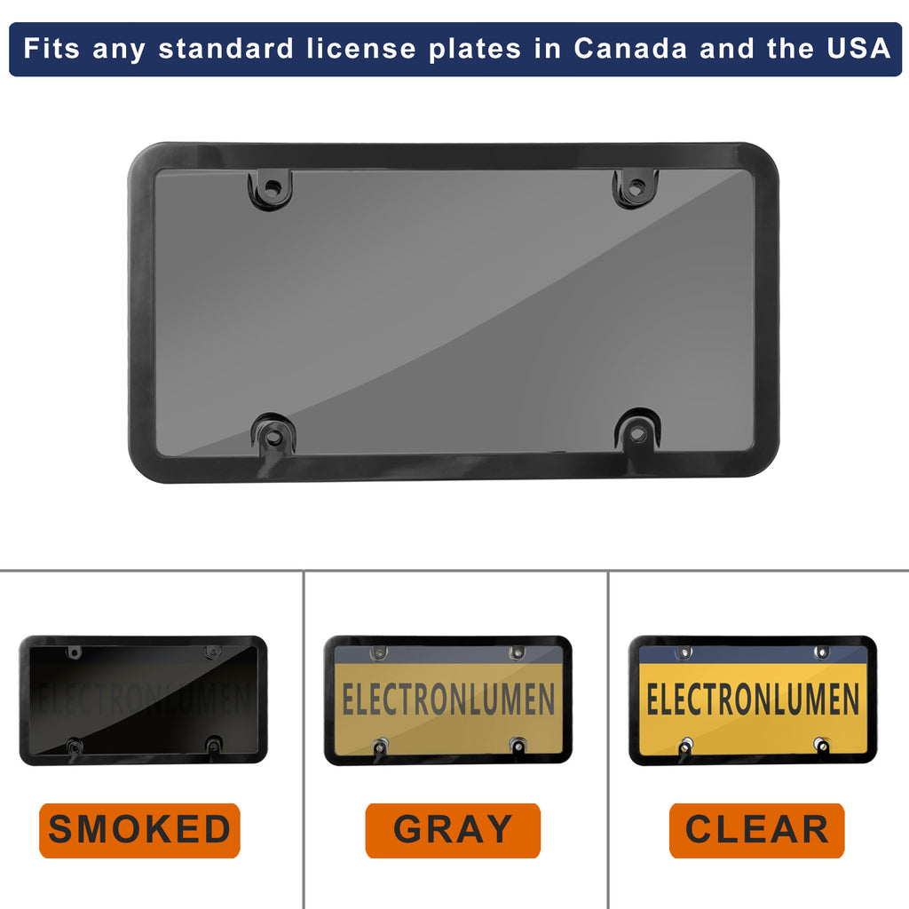 Smoked Gray License Plate Covers & Frame Holder Combo Fits Standard US Plates PC Material Unbreakable Tinted Number License Plate Protector, Pack of 2