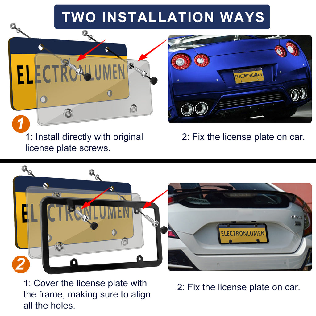 Smoked Gray License Plate Covers & Frame Holder Combo Fits Standard US Plates PC Material Unbreakable Tinted Number License Plate Protector, Pack of 2