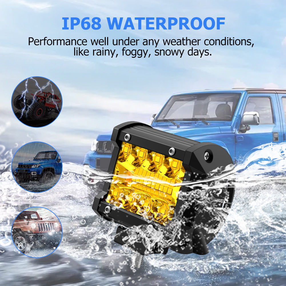 WinPower 4 Inch LED Pods, 120W 1200LM Flood Spot Combo Beam Pods Lights Off Road Light Bar Fog Lights Driving Work Light for Truck Pickup ATV UTV SUV Trailer Boat, Yellow