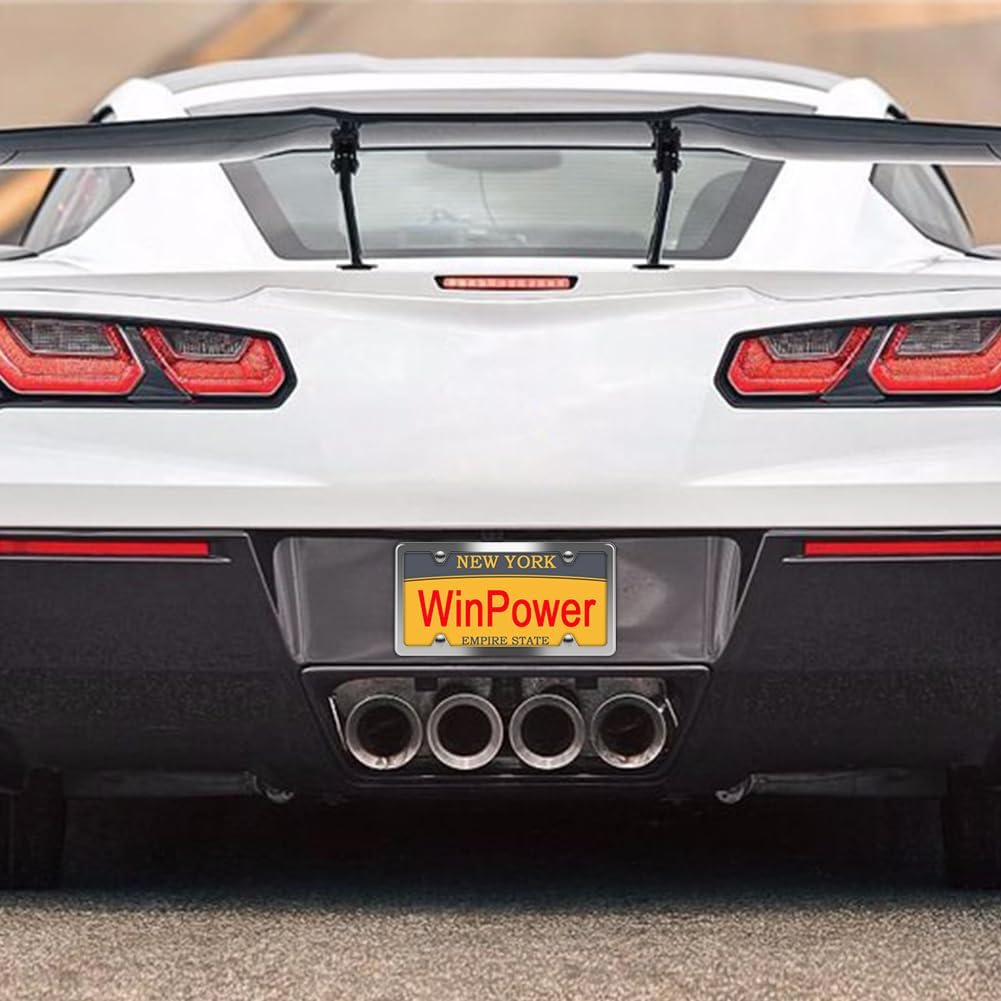 WinPower 2pcs Stainless Steel License Plate Frames Rustproof Holder Fit Standard US/CA License Plate 4 Holes