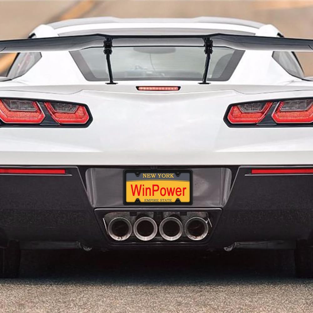 WinPower 2pcs Stainless Steel License Plate Frames Rustproof Holder Fit Standard US/CA License Plate 4 Holes, Black