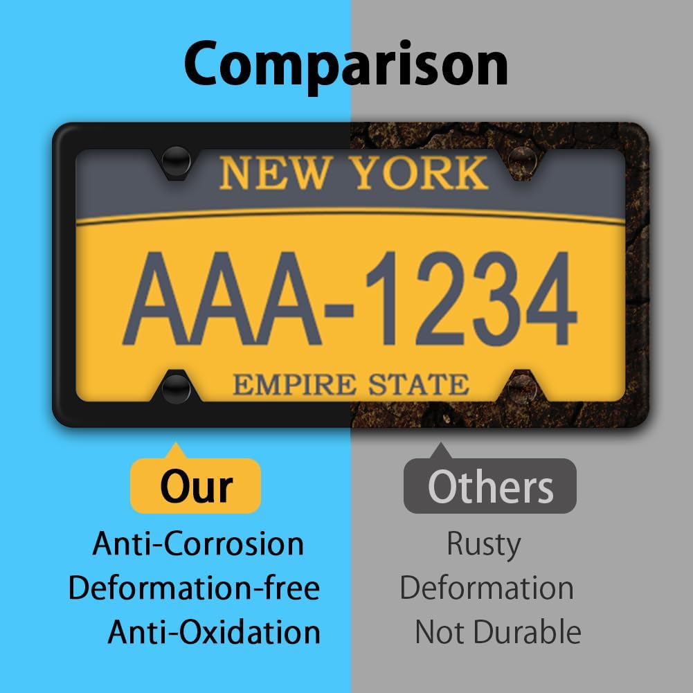 WinPower 2pcs Stainless Steel License Plate Frames Rustproof Holder Fit Standard US/CA License Plate 4 Holes, Black