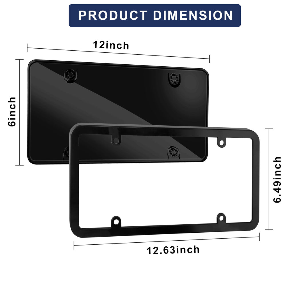 Tinted Black License Plate Covers & Frame Holder Combo Fits Standard US Plates PC Material Unbreakable Smoked Number License Plate Protector, Pack of 2