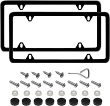WinPower 2pcs Stainless Steel License Plate Frames Rustproof Holder Fit Standard US/CA License Plate 4 Holes, Black