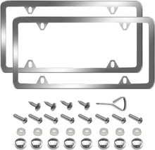 WinPower 2pcs Stainless Steel License Plate Frames Rustproof Holder Fit Standard US/CA License Plate 4 Holes