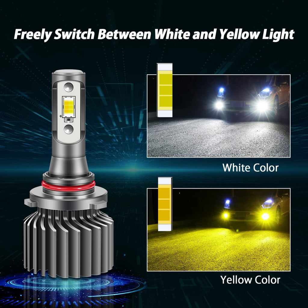 9005 9006 HB3 HB4 H10 LED Fog Light Bulbs Dual Color 3000K Yellow & 6000K White Fog Lamps