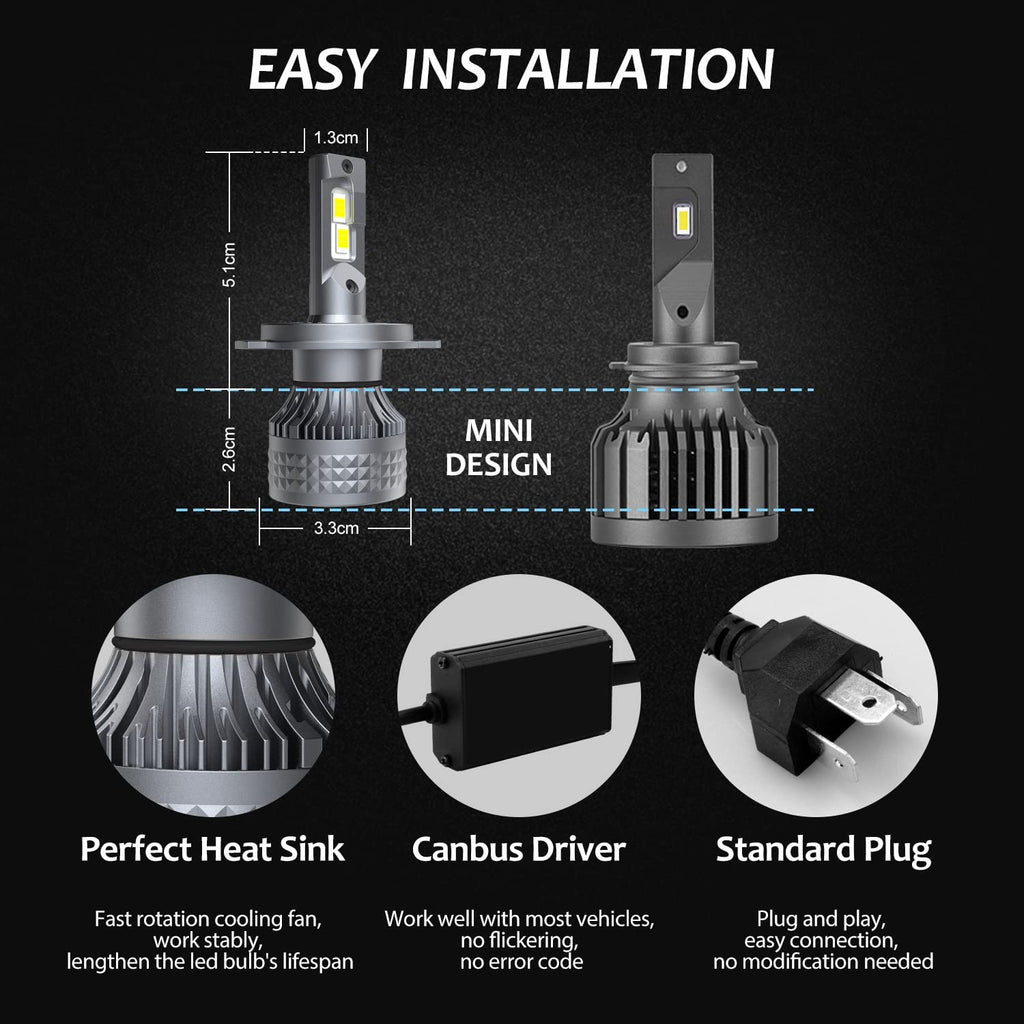 70W H4 9003 LED Headlight Bulbs 6500K White High Low Beam Headlamps | T9