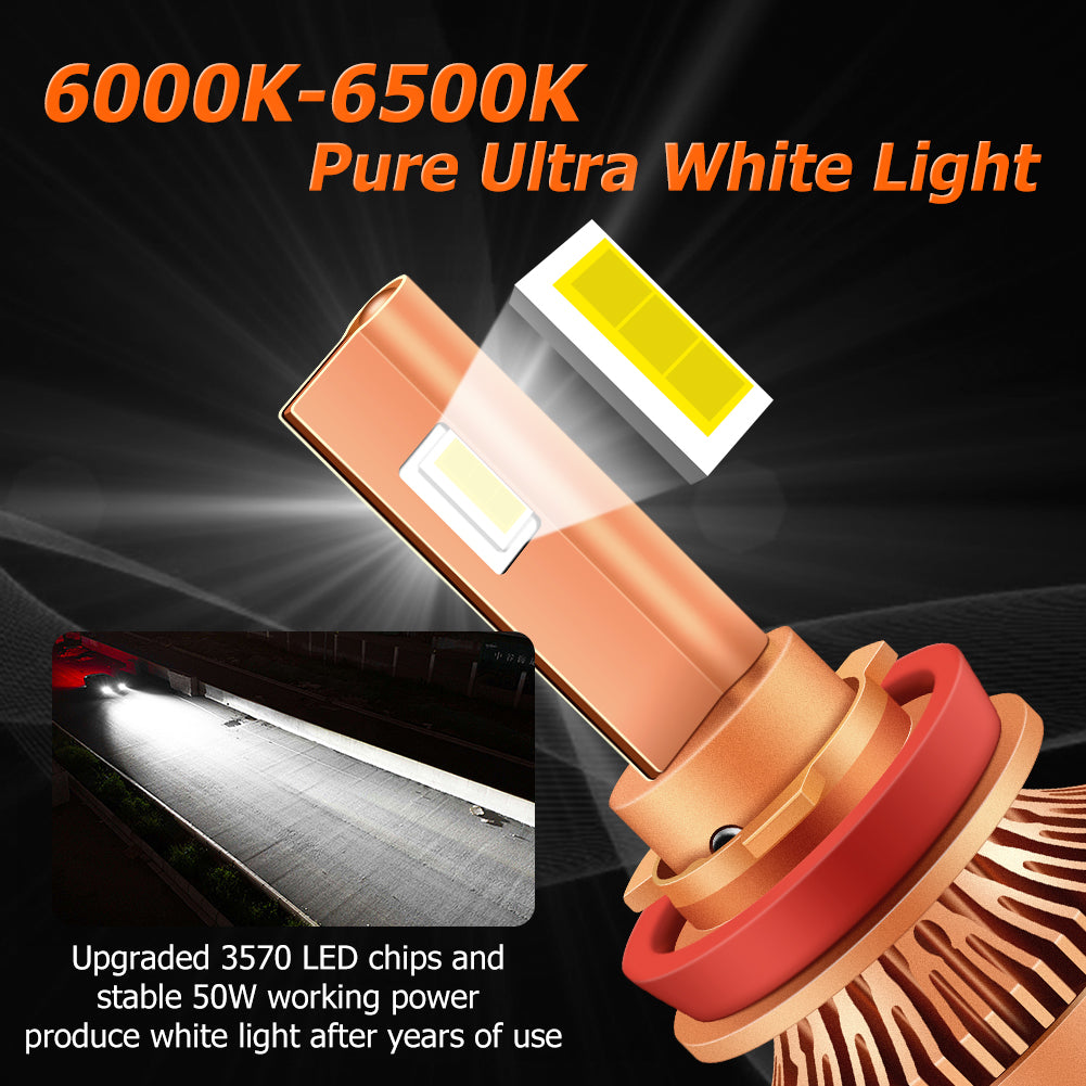 2 x H11 H8 H9 LED Headlight Bulbs Fog Lights 50W 6000K White T12