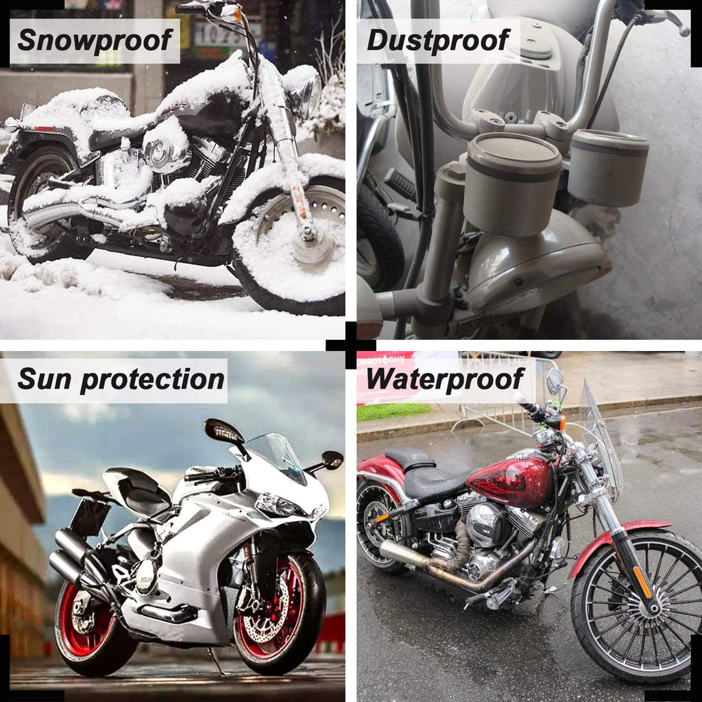 Outdoor Waterproof Motorcycle Cover Snow Bike Cover for All Motors, Black