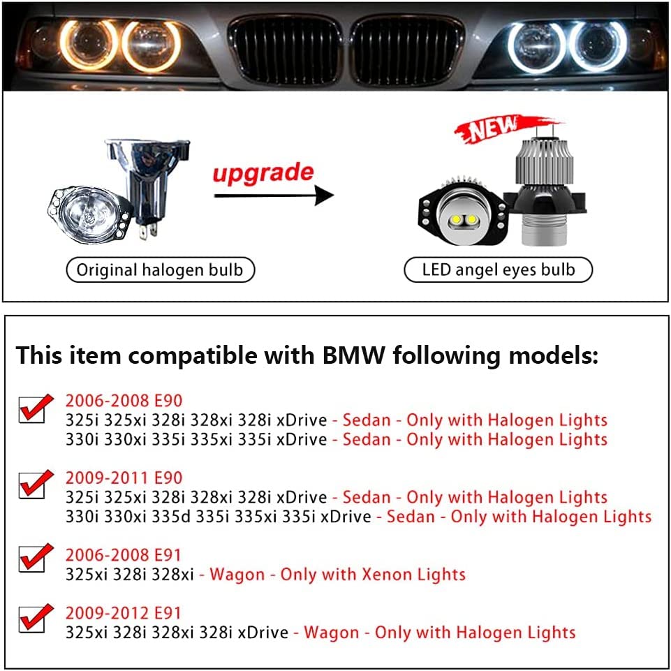 H8 LED Angel Eyes Lights Conversion Kit No CanBus Error 12W Headlight –  winpower