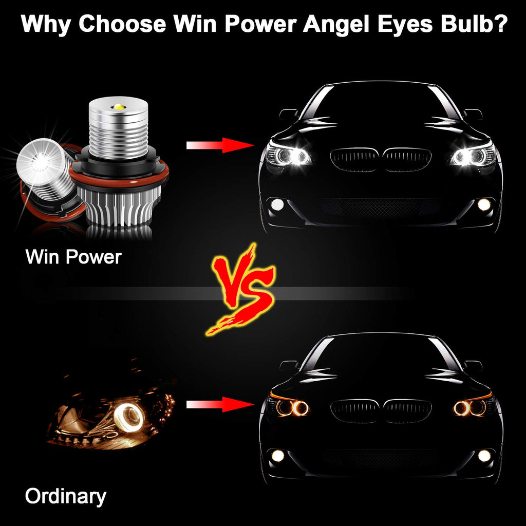 10W LED Angel Eyes Bulbs Halo Ring Marker Headlight Lights 6000K
