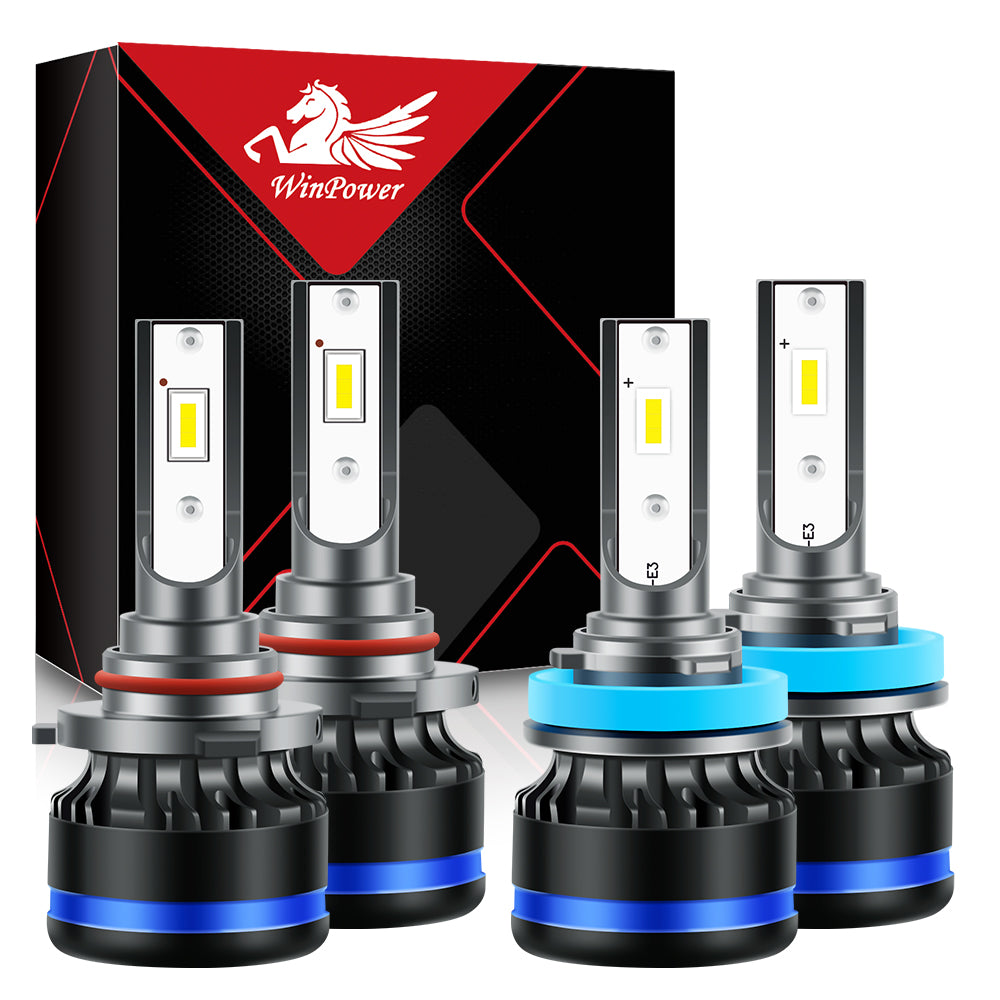 2 Pairs 9005+h11 Combo LED Headlight Bulbs High/Low Beam T2 Mini Sized Upgraded Chips 70W 6000K White