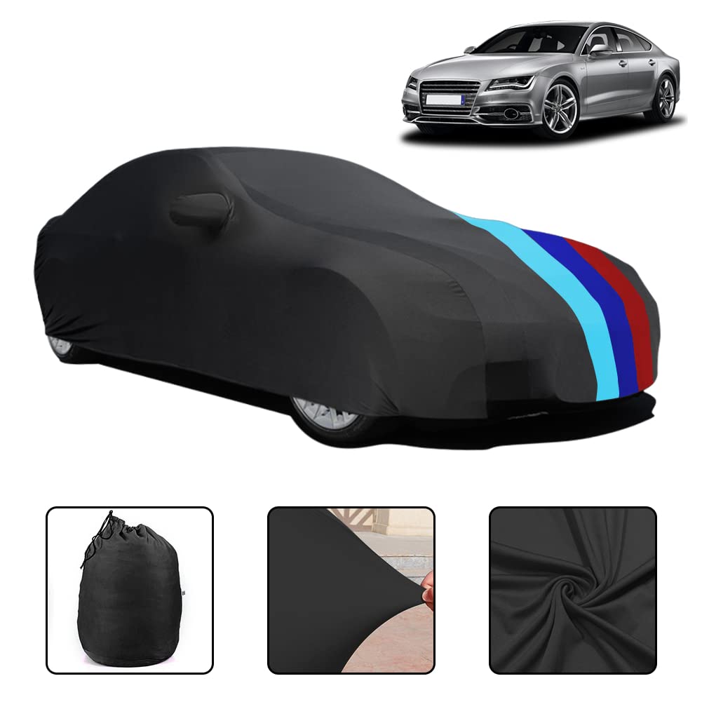 Fit 193-206 inches Car Indoor Covers Velvet Stretch Dust-Proof Protection Stripe Full Cover for Underground Garage Car Show